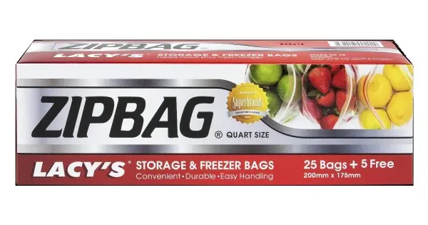 LACY'S ZIPBAG QUART SIZE (30'S) 25BAGS+5 FREE